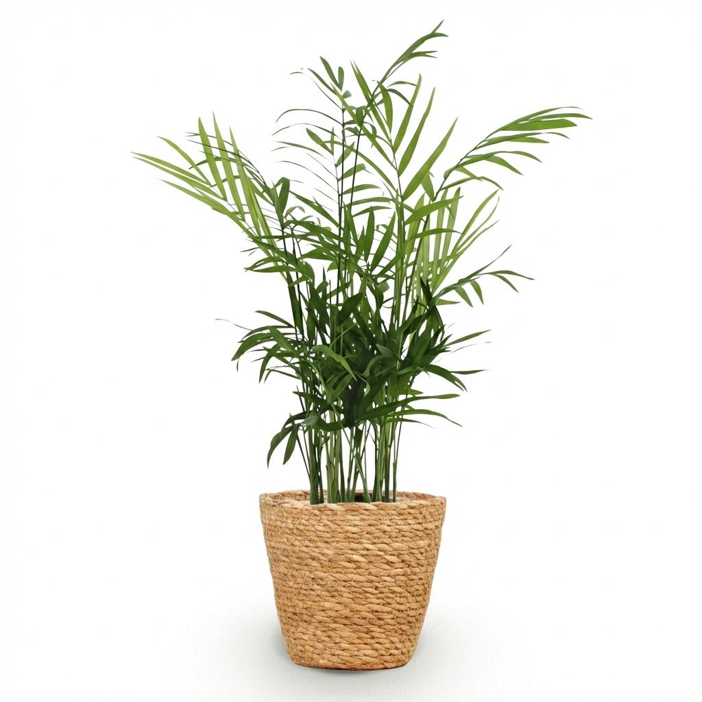 Jeune palmier nain Chamaedorea elegans en pot de 12 cm, plusieurs tiges fines portant des palmes légères finement divisées