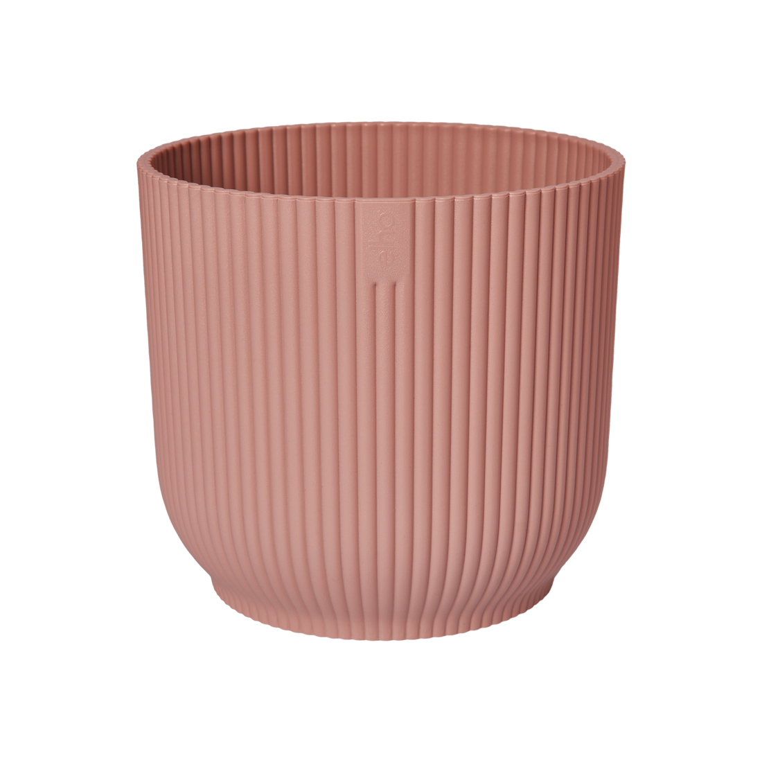 Cache-pot Vibes Fold Rond Elho rose poudré, de forme cylindrique avec une surface cannelée et un fond arrondi