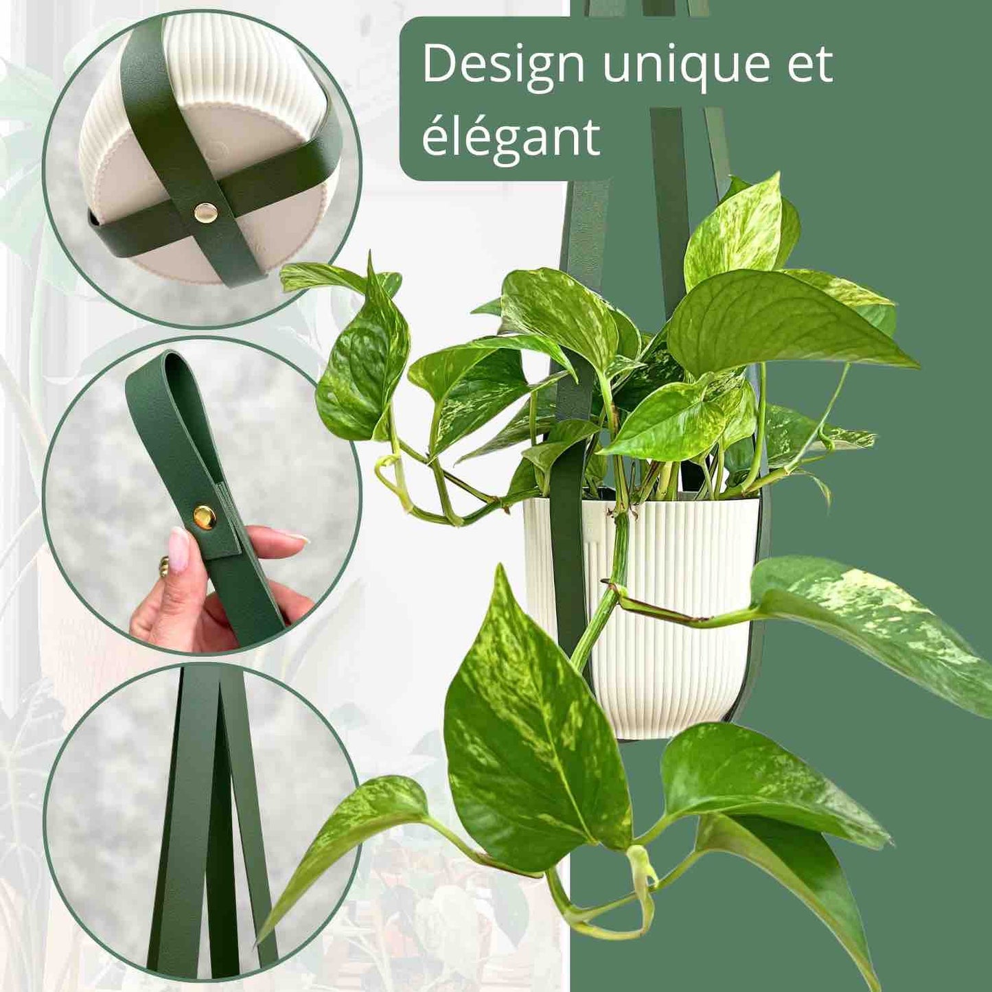 pothos hooks Elegant Faux Leather Plant Hanger with Metal Hook – plantandstories