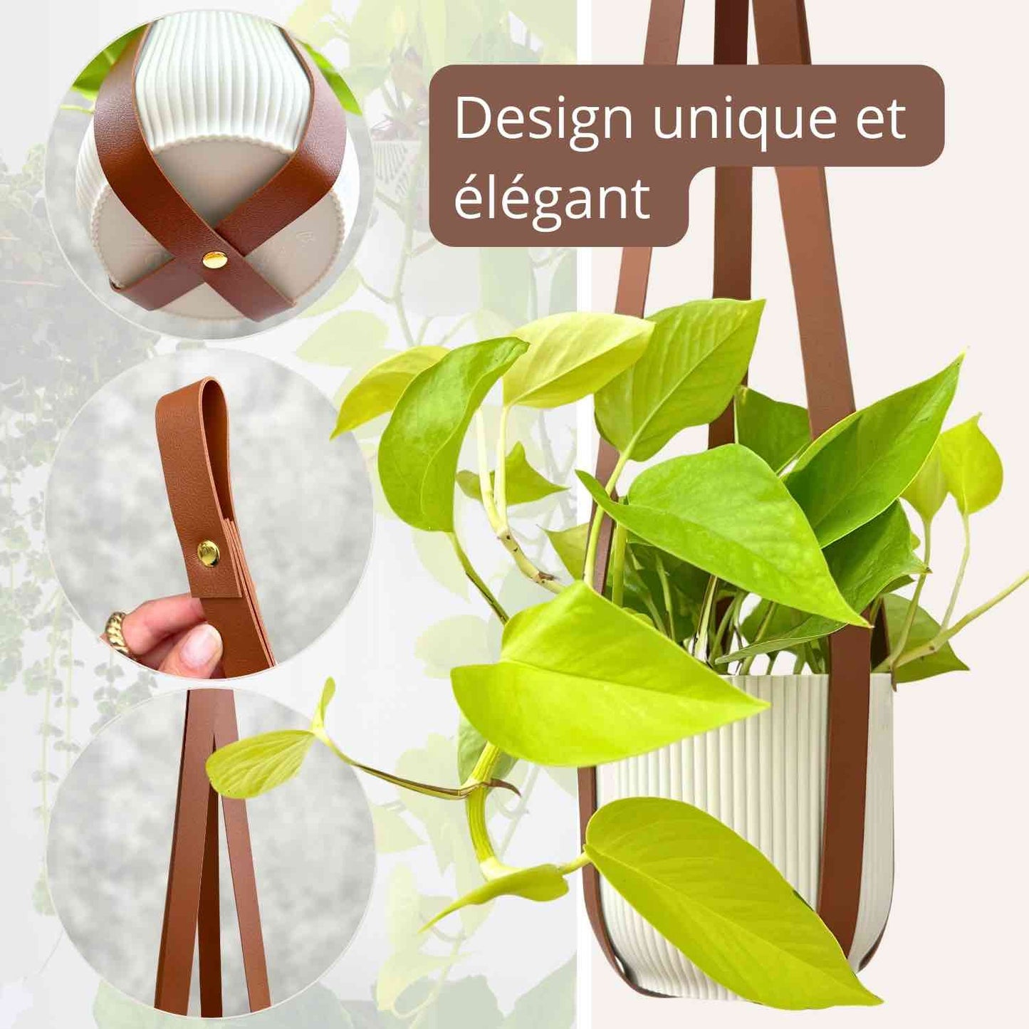 Faux leather plant hanger + free metal hook!
