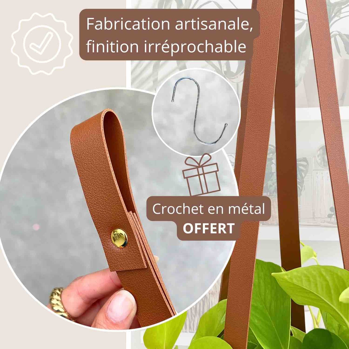 Faux leather plant hanger + free metal hook!
