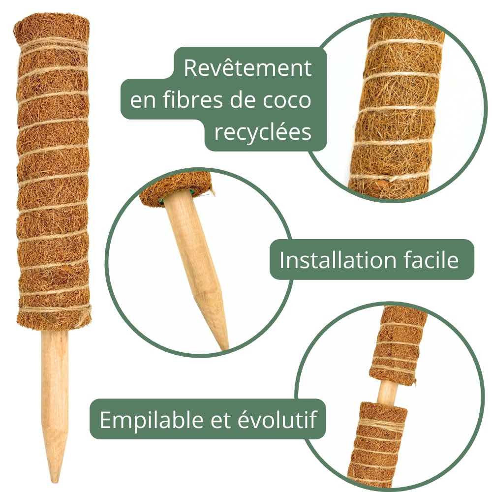 Lot X2 Tuteurs empilables pour plantes en fibres de coco + 1m ruban velcro Offert - Support pour plantes grimpantes