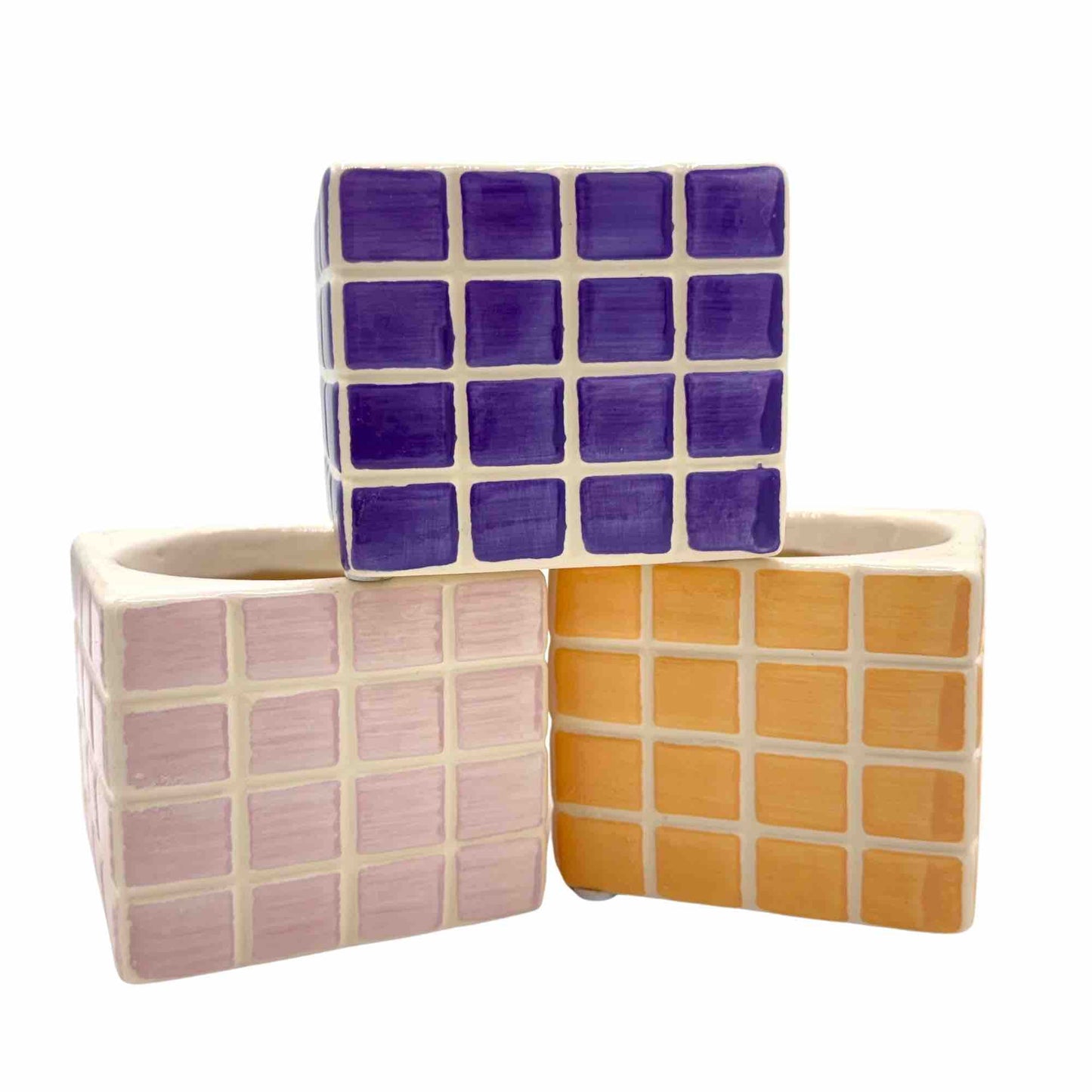 Lot 3 Cache - pots "Pixel" en céramique - Intérieur 6 cm de diamètre - plantandstories