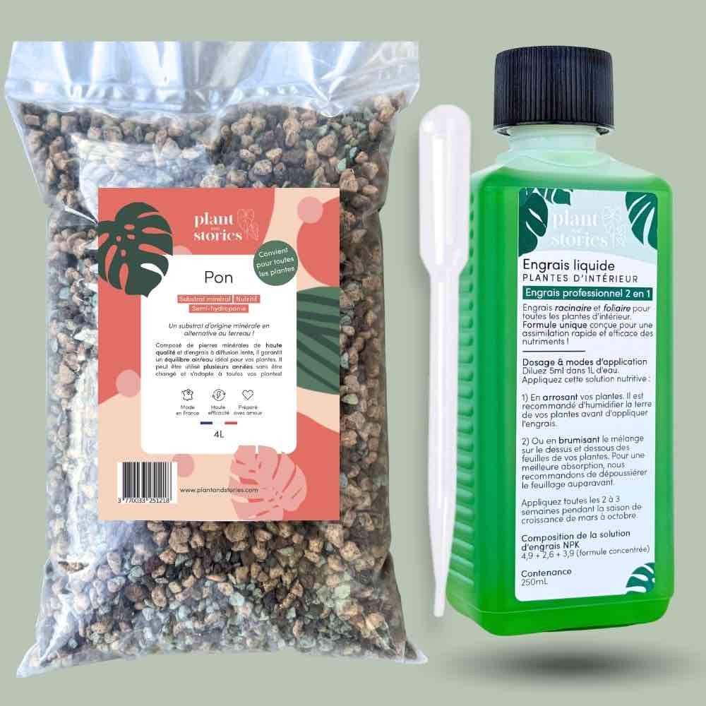 Duo - Pon substrat minéral hydroponique pour plantes + Engrais liquide - Culture plantes hydroponique - plantandstories