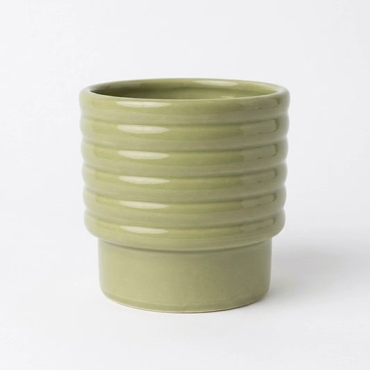 Cache-pot céramique ondulé rétro Ø9 cm - vert olive