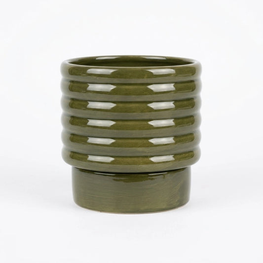 Cache-pot céramique ondulé rétro Ø9 cm - vert sauge