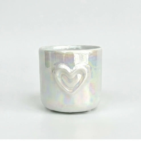 Cache-pot Coeur en céramique finition nacrée