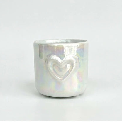 Cache-pot Coeur en céramique finition nacrée