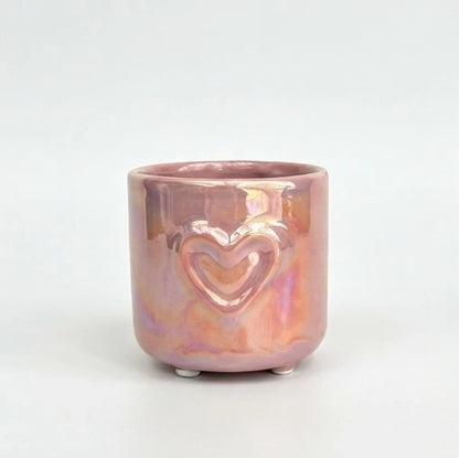Cache-pot Coeur en céramique finition nacrée
