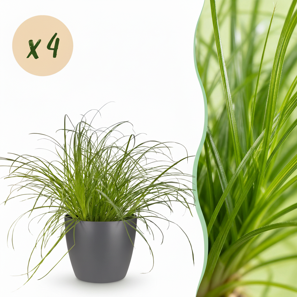 Un Cyperus alternifolius Zumula avec son feuillage fin et vert vif, présenté dans un cache-pot gris, idéal comme plante à chats