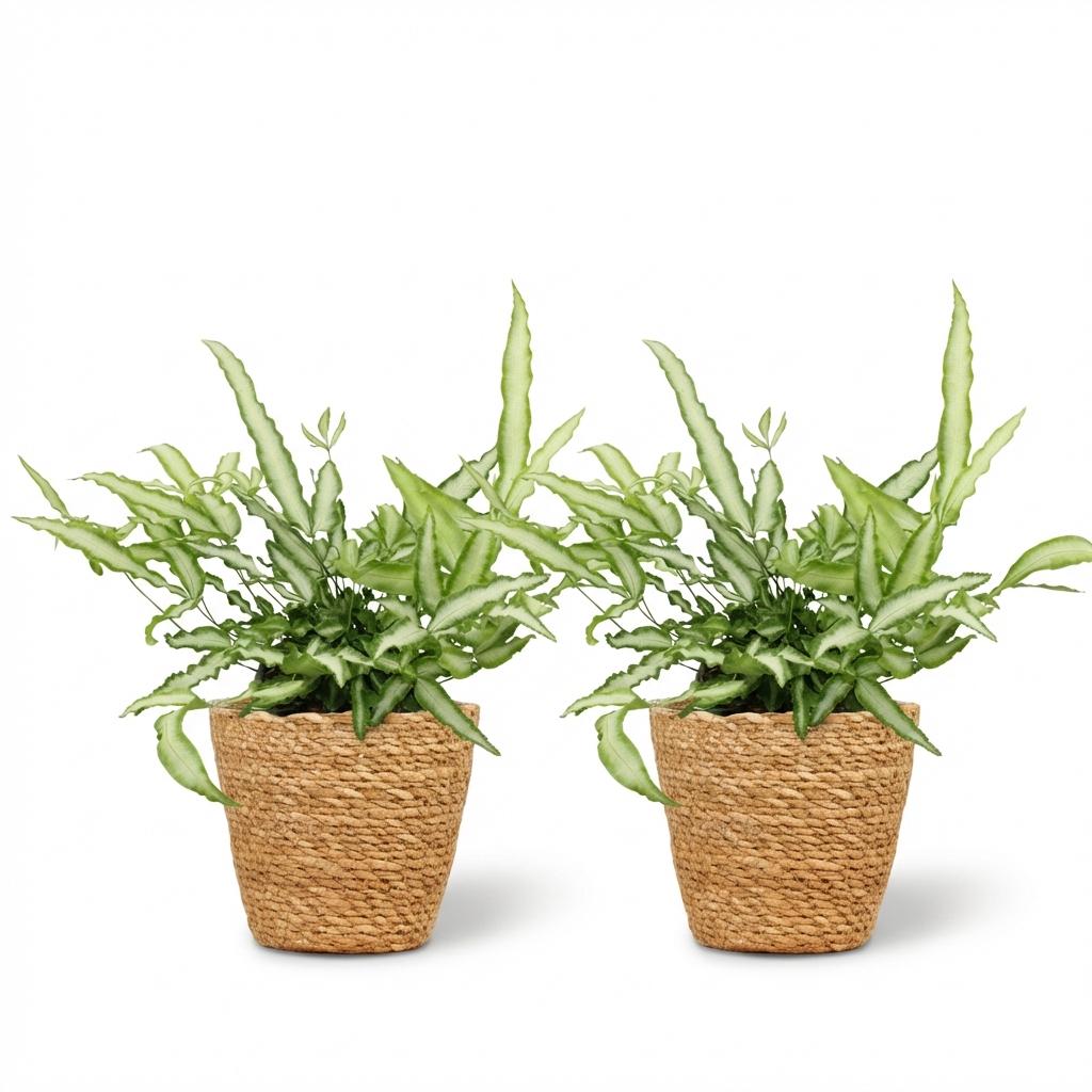 Pteris Cretica Albolineata - Panier, pot de 12cm, presentees cote a cote