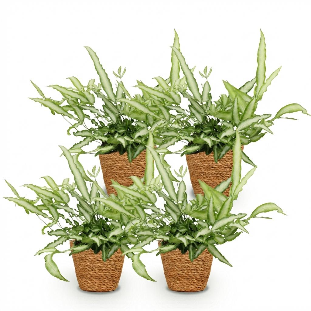 Pteris Cretica Albolineata - Panier, pot de 12cm, presentees cote a cote