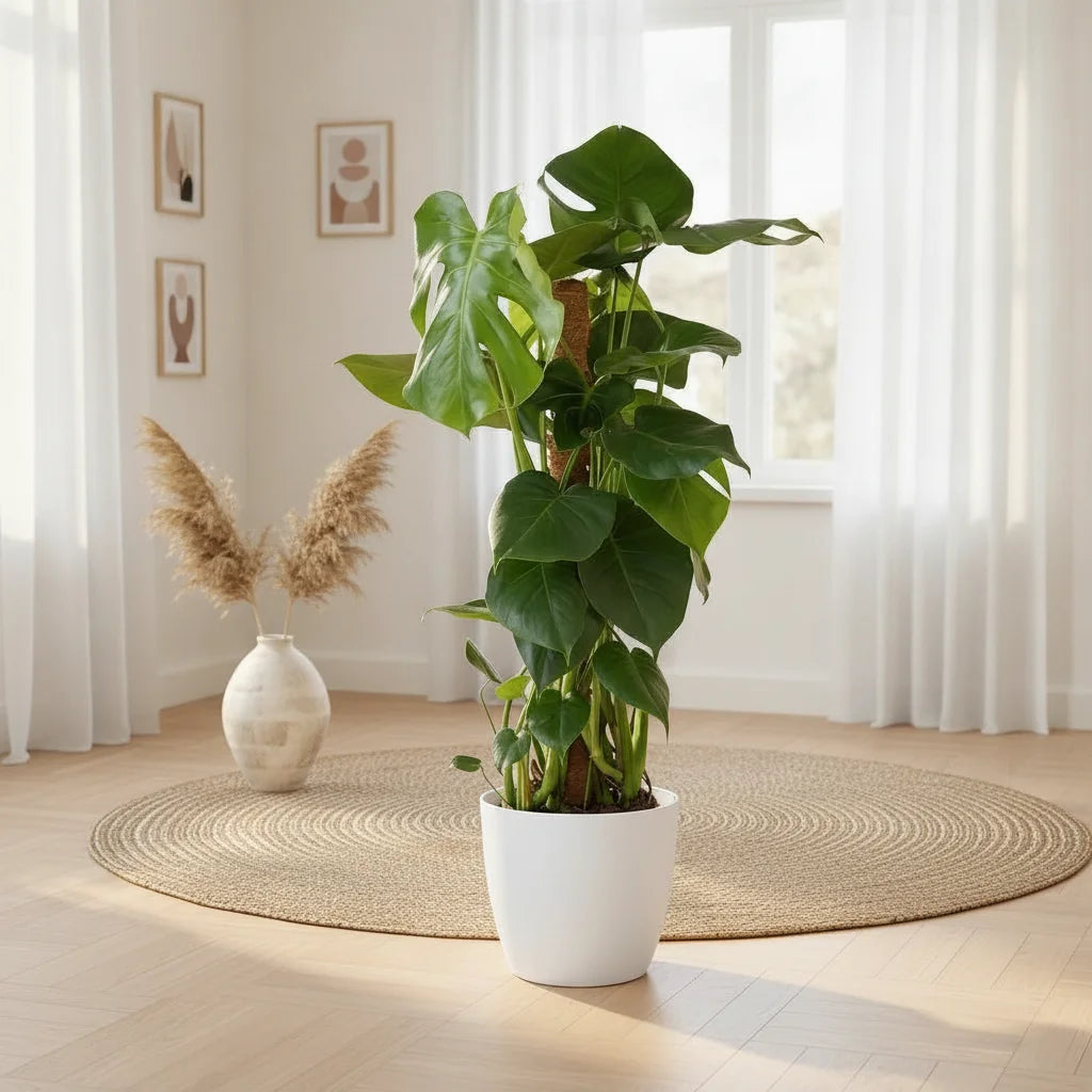 Monstera Deliciosa, plante d'intérieur avec tuteur, pot 19cm, 90cm hauteur.