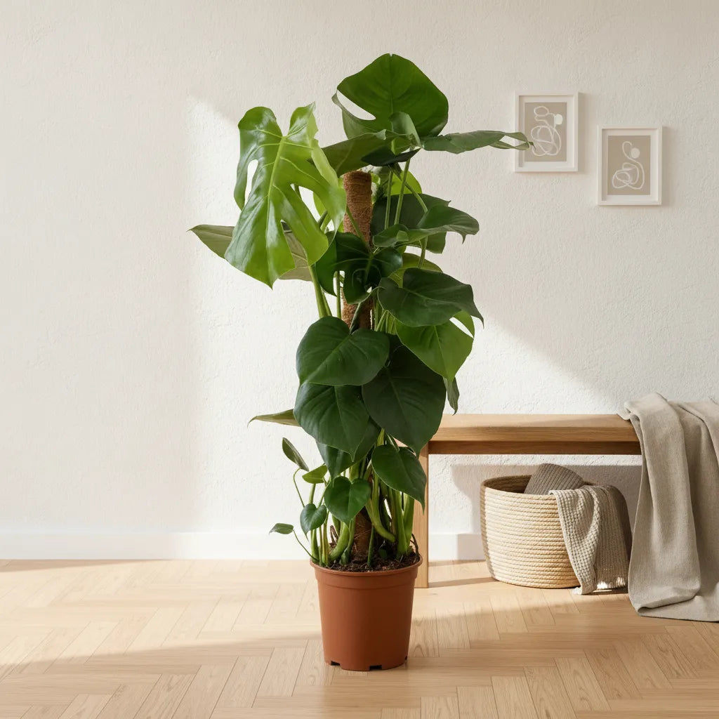 Grande Monstera Deliciosa de 90cm avec tuteur, plante d'intérieur en pot de 19cm.