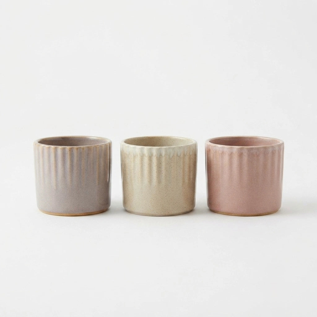 Lot De 3 Cache-Pots Céramique Striés