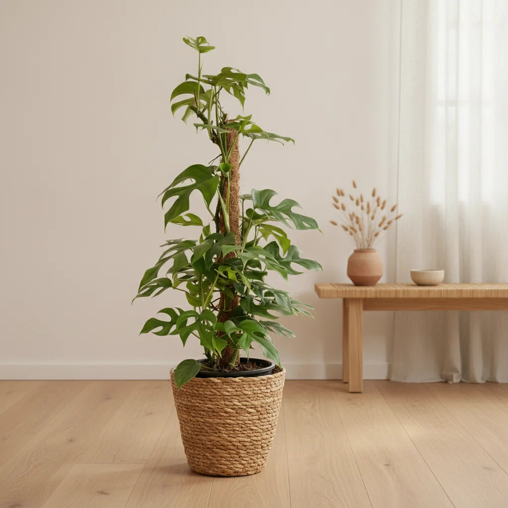 Monstera Minima de 90cm avec tuteur, en pot de 19cm. Cette plante d'intérieur verte apporte une touche tropicale.