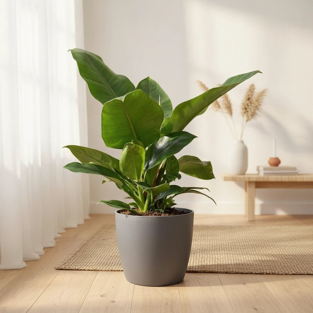 Plante Philodendron Imperial Green 65cm, pot 19cm. Magnifique feuillage vert tropical pour intérieur.