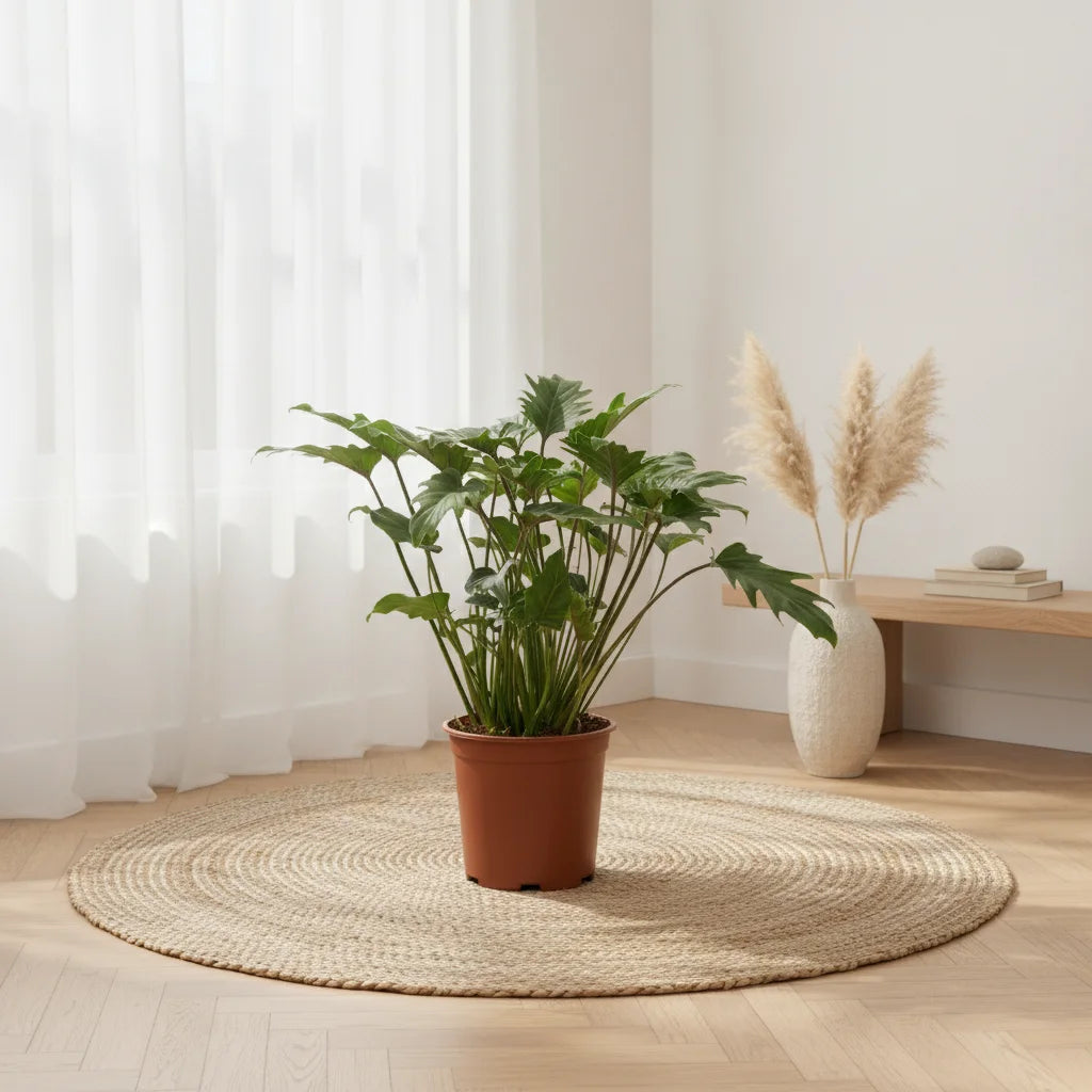 Philodendron Xanadu, plante d'intérieur luxuriante de 60cm, en pot de 19cm, feuillage vert découpé.