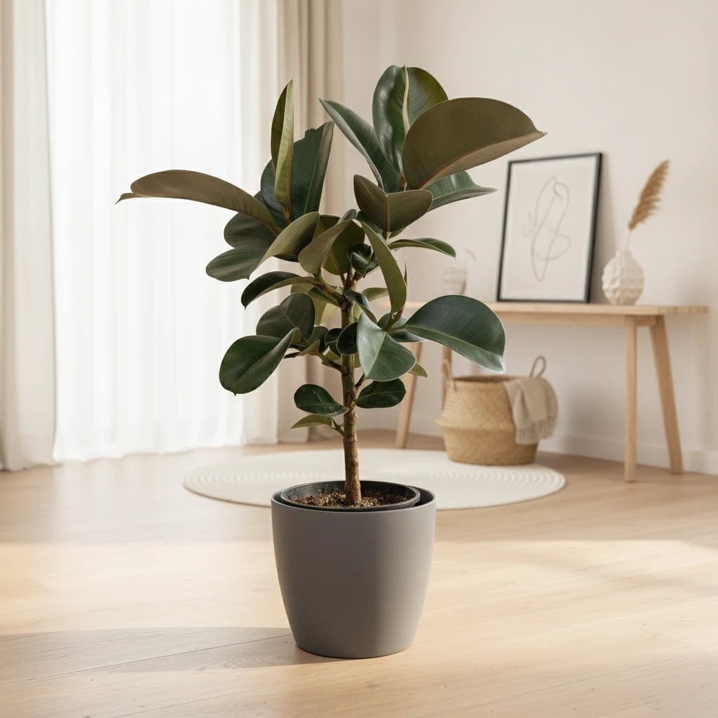 Plante d'intérieur Caoutchouc Ficus Elastica Cloe 65cm, pot 19cm.