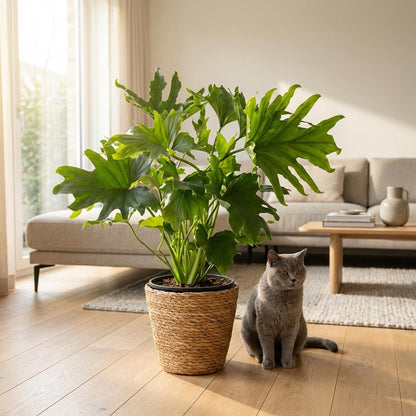 Plante d'intérieur - Philodendron - Philodendron Lickety split - Vert - Peu d'entretien - 1 Plante - avec Panier - Pot 19cm - Hauteur 70cm