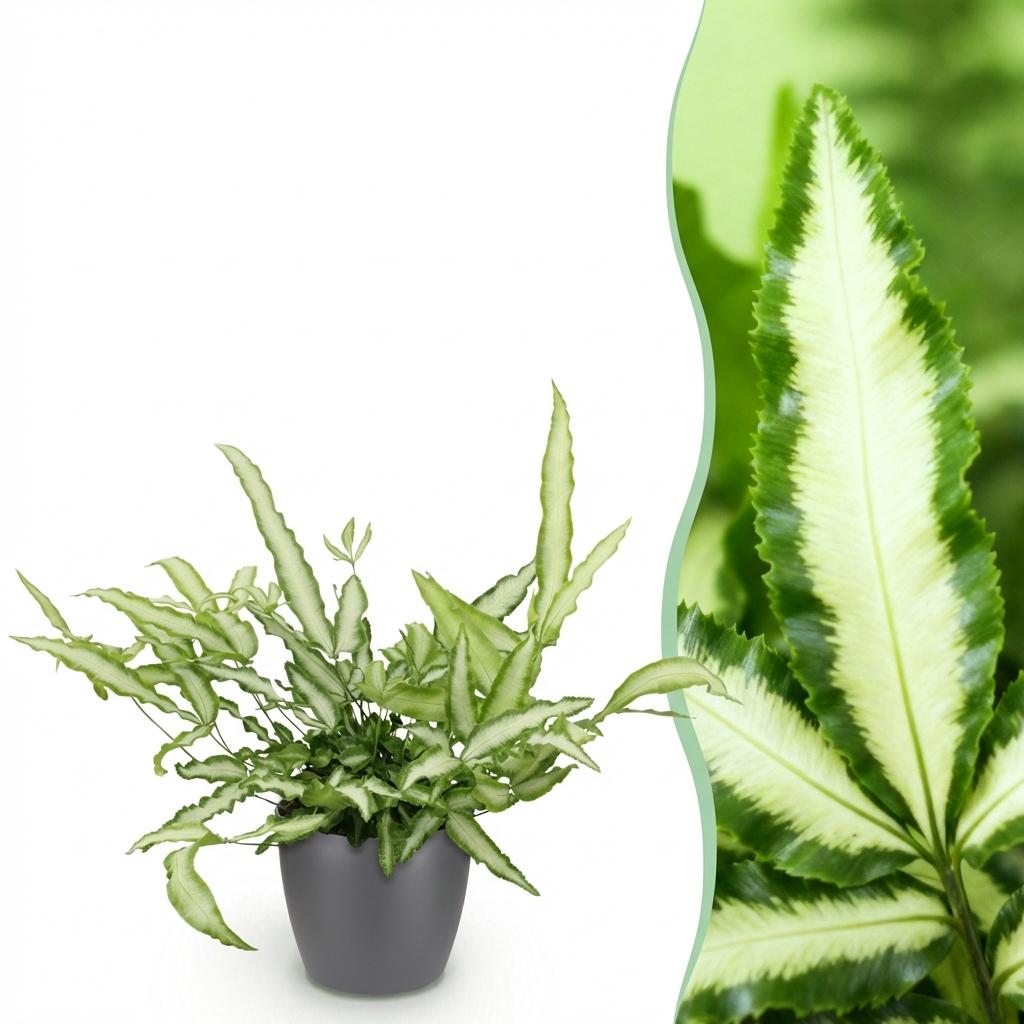 Plante d'intérieur - Pteris cretica Albolineata - Fougère ruban - Plante amicale pour les animaux - Vert - 1 Plante - avec Pot Gris - Pot 12cm - Hauteur 20cm