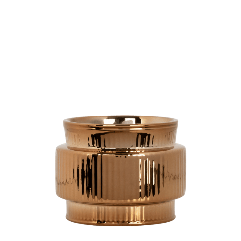 Cache-pot céramique nervuré métallisé - bronze - 6 cm