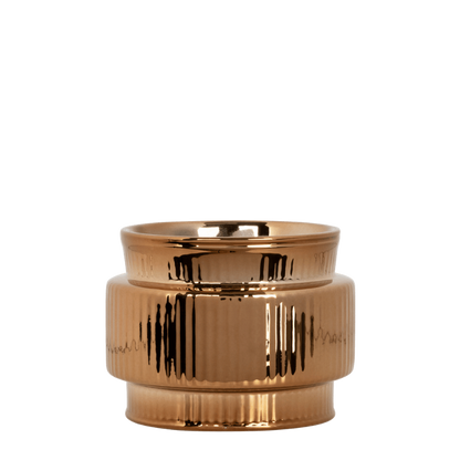 Cache-pot céramique nervuré métallisé - bronze - 6 cm