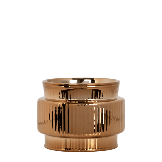 Cache-pot céramique nervuré métallisé - bronze - 6 cm
