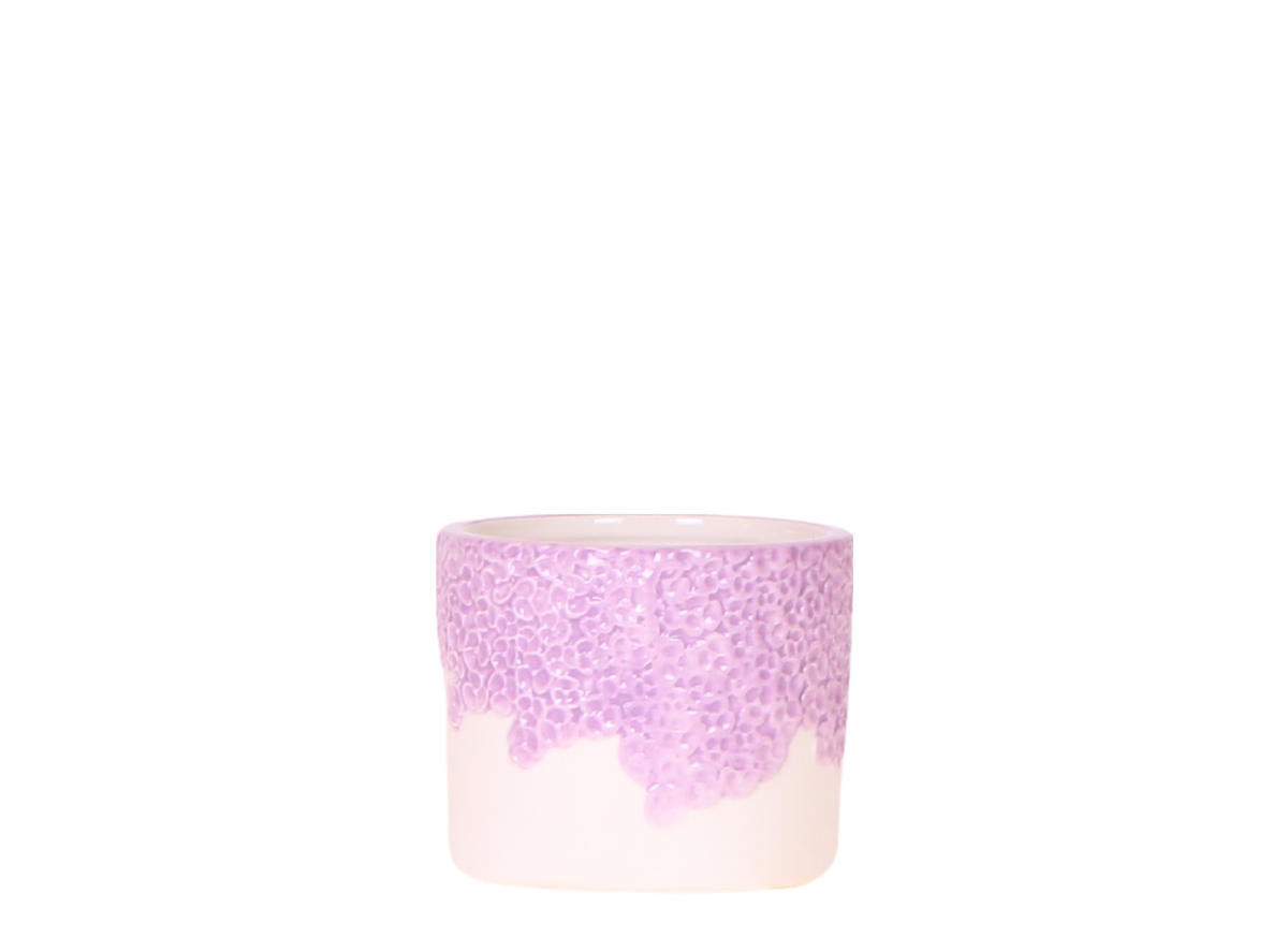 Cache-pot céramique en relief floral - courbes douces et coloris tendres - lilas