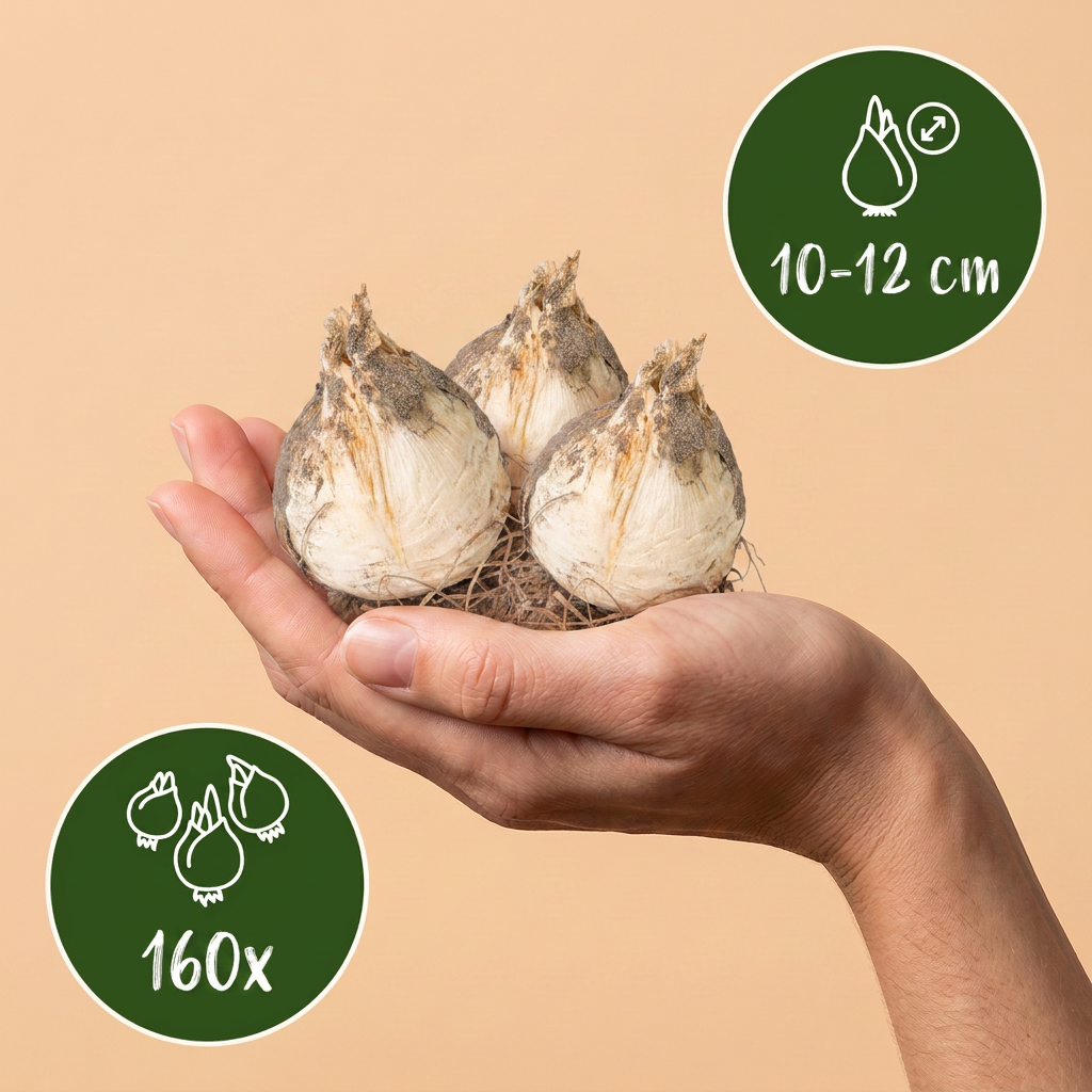 Bulbes de Mélange d'ails d'ornement tenus dans une main, calibre 10-12 cm, lot de 160 bulbes.