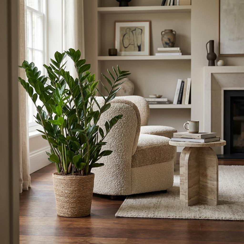Zamioculcas Zamiifolia avec panier Zeegras naturel  - 80cm - Ø21
