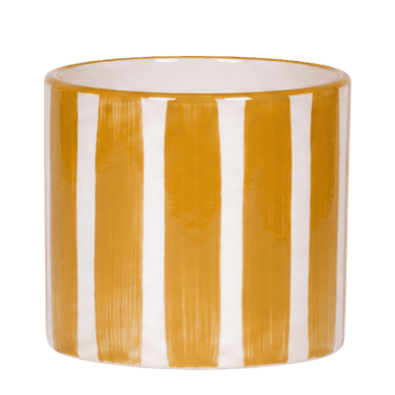 Cache-pot céramique rayé à la main jaune, 12 cm