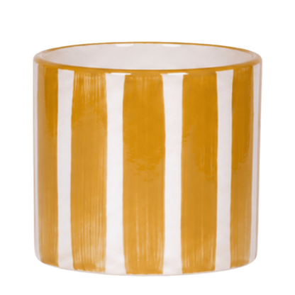 Cache-pot céramique rayé à la main jaune, 12 cm