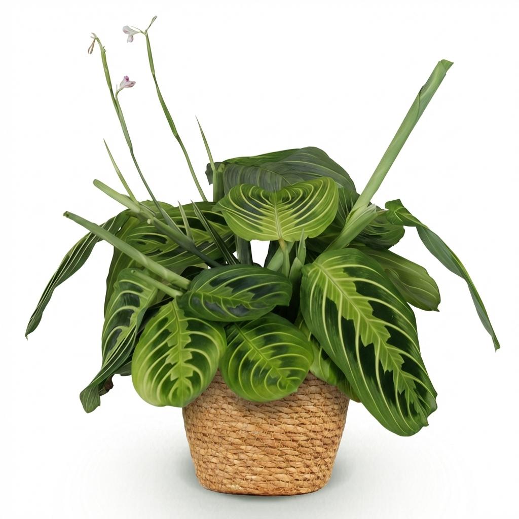 Plante d'intérieur - Maranta Fascinator Lemon Lime - Plante de prière - Plante conviviale pour les animaux - Vert - 1 Plante - avec Panier - Pot 12cm - Hauteur 25cm