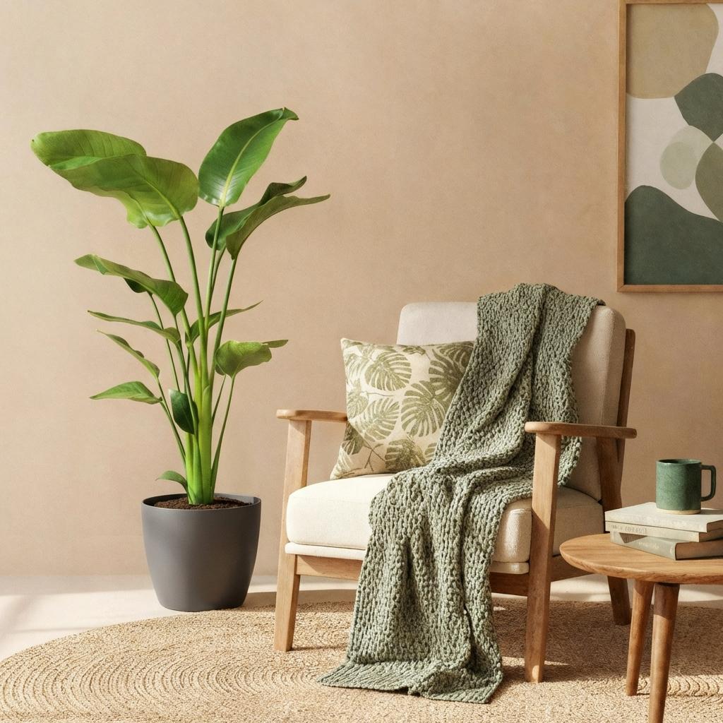 Plantes d'intérieur - Strelitzia Nicolai - Fleur de paradis - Peu d'entretien- Vert - 1 Plante - avec Pot Gris - Pot 21cm - Hauteur 110-120cm