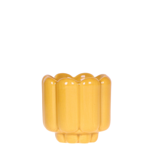 Cache-pot céramique brillant - allure rétro chic - jaune