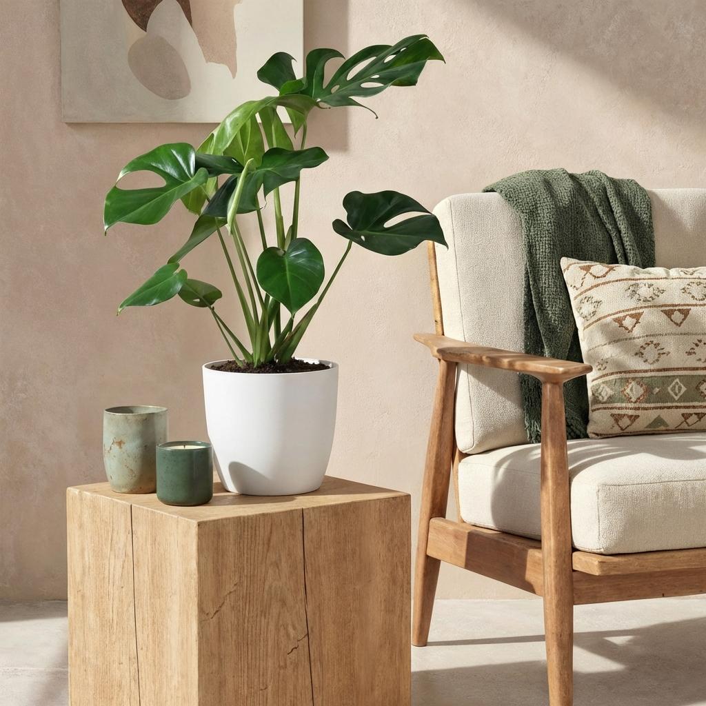 Plantes d'intérieur - Monstera Deliciosa - Plante à trous - Peu d'entretien - Vert - 1 Plante - avec Potter Blanc - Pot 21cm - Hauteur 70-80cm