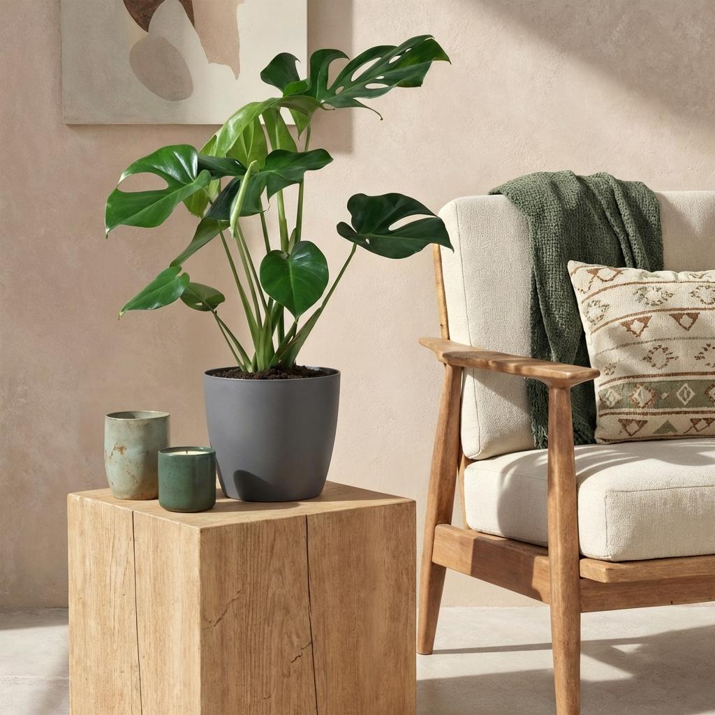 Plantes d'intérieur - Monstera Deliciosa - Plante à trous - Peu d'entretien- Vert - 1 Plante - avec Pot Gris - Pot 21cm - Hauteur 70-80cm
