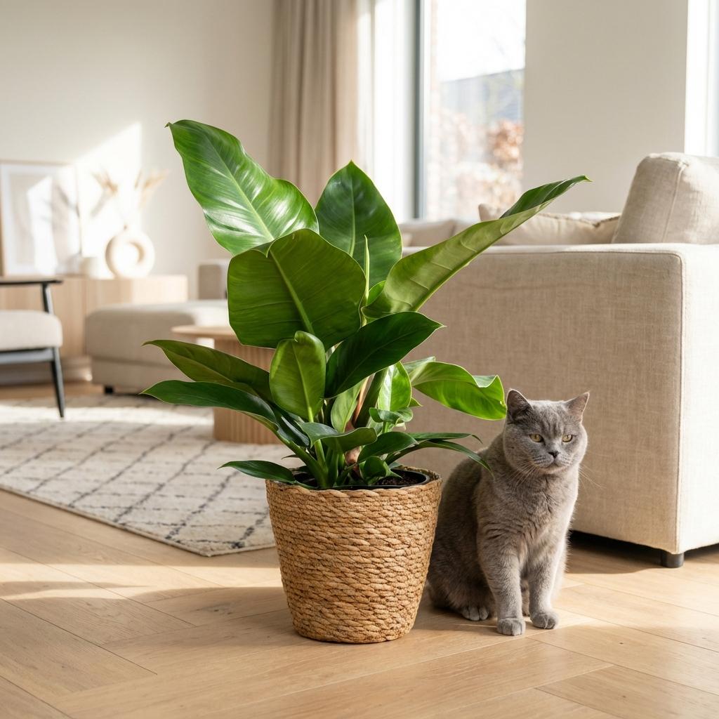Plante d'intérieur - Philodendron - Philodendron Imperial Green - Vert - Entretien facile - 1 Plante - avec Panier - Pot 19cm - Hauteur 65cm