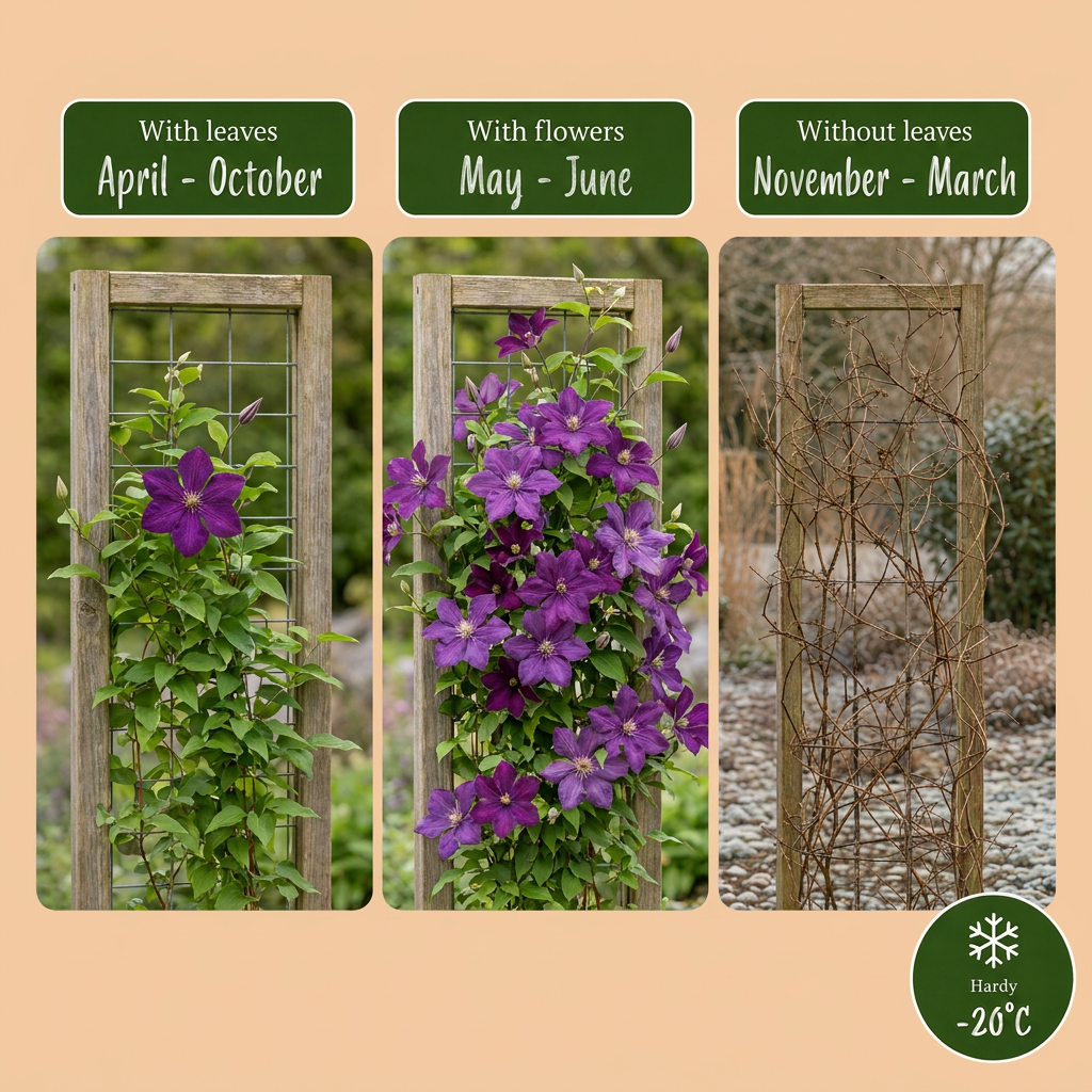 Clématite 'Étoile Violette' (Clematis) - grimpante à grandes fleurs violettes