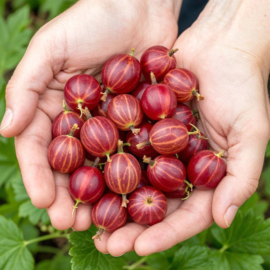 Groseillier à maquereau Ribes uva-crispa 'Hinnonmäki Röd' en pot, baies rouges