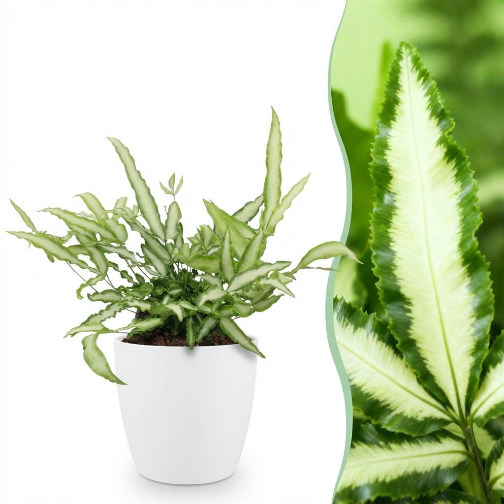 Plante d'intérieur - Pteris cretica Albolineata - Fougère ruban - Plante amicale pour les animaux - Vert - 1 Plante - avec Potter Blanc - Pot 12cm - Hauteur 20cm