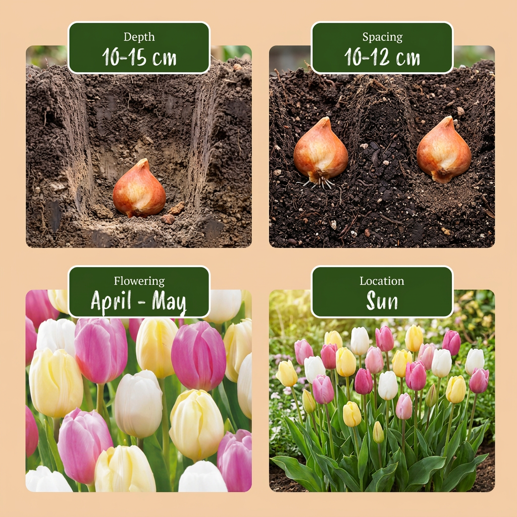 Bulbes de Tulipe 'Sorbet' en mélange tenus dans une main, calibre 11-12 cm, lot de 96 bulbes.