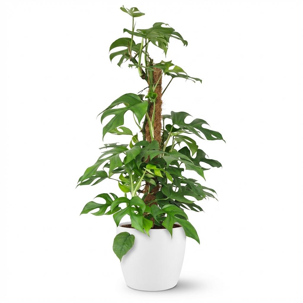Rhaphidophora tetrasperma plante d'intérieur sur tuteur mousse, pot 19cm, hauteur 90cm, feuilles fenêtrées vertes