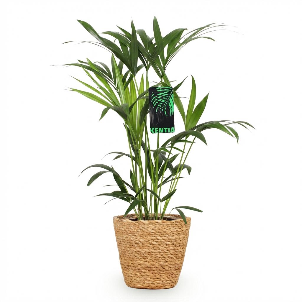 Plante d'intérieur - Howea Forsteriana - Palmier Kentia - Peu d'entretien - Vert - 1 Plante - avec Panier - Pot 19cm - Hauteur 80-85cm