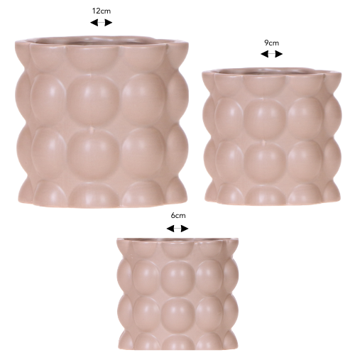 Lot de 3 cache-pots céramique texture bulles - sable (6, 9 et 12 cm)