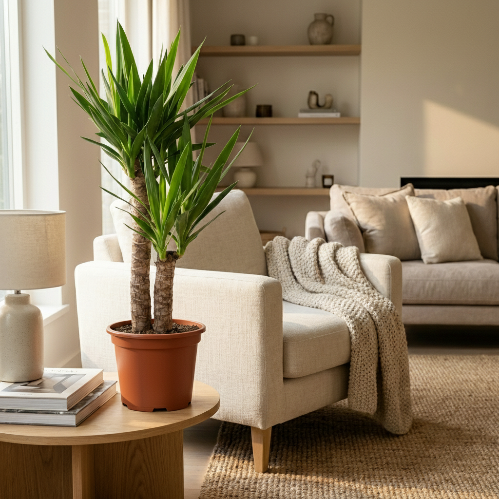 Yucca Elephantipes avec Potter blanc - 90cm - Ø21