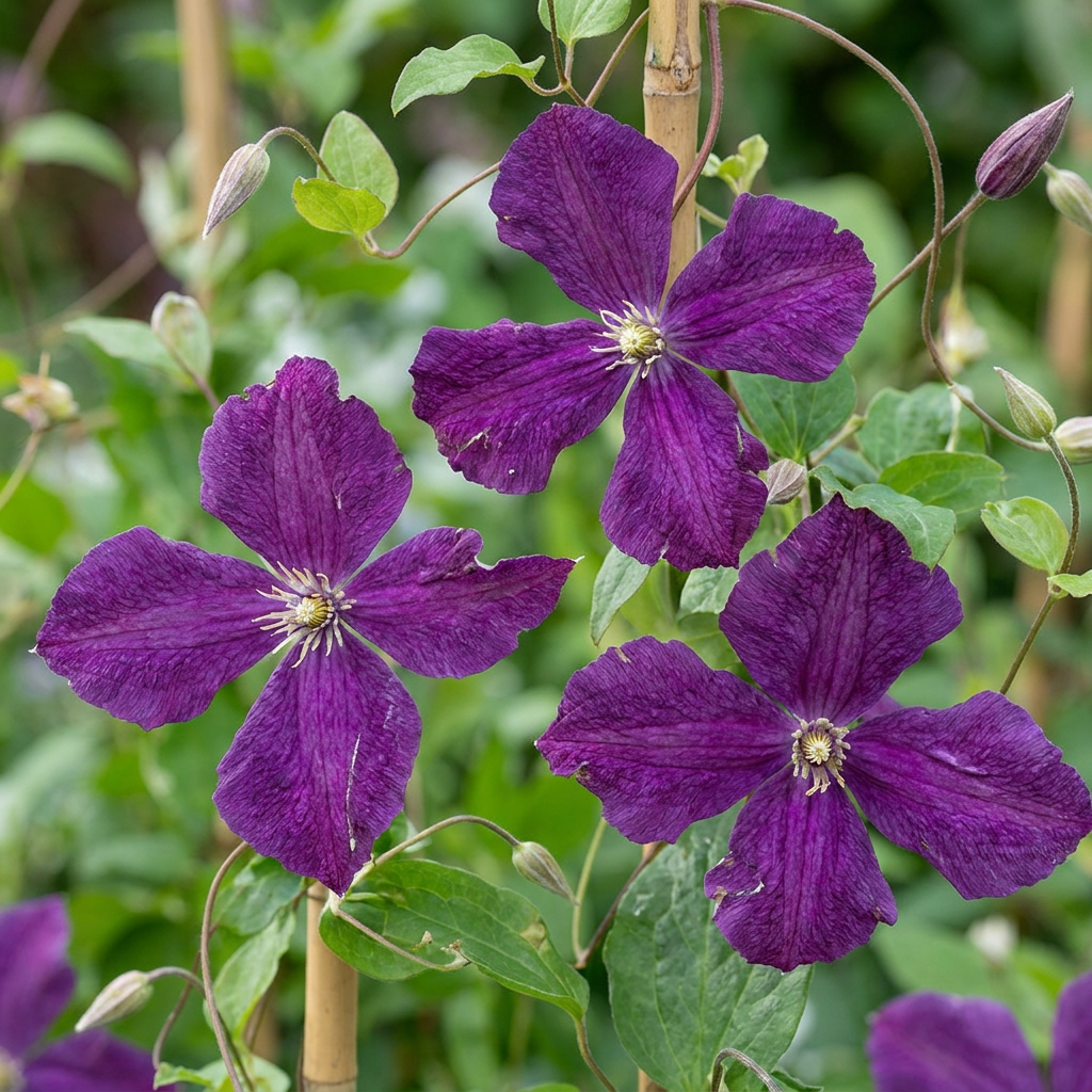 Clématite Viticella 'Polish Spirit' (Clematis) - grimpante à fleurs abondantes violet intense