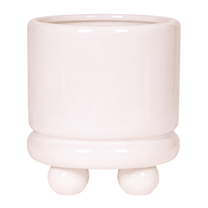 Cache-pot céramique brillant à petits pieds - blanc - 12 cm