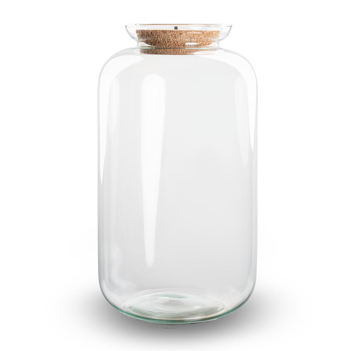 Haute bouteille terrarium en verre recyclé 15 L avec bouchon LED, Ø 23 cm hauteur 43 cm